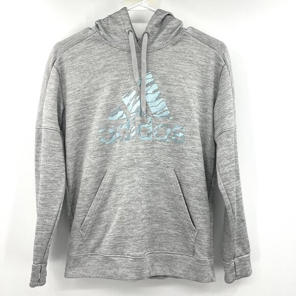 Adidas Climawarm Gray Graphic Logo Hooded Sweatshirt Women's Small - Picture 1 of 5